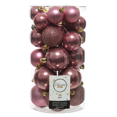 60x Kunststof kerstballen glanzend/mat/glitter oud roze kerstboom versiering/decoratie