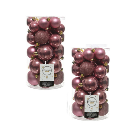 60x Kunststof kerstballen glanzend/mat/glitter oud roze kerstboom versiering/decoratie