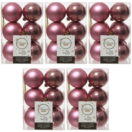 60x Kunststof kerstballen glanzend/mat oud roze 6 cm kerstboom versiering/decoratie