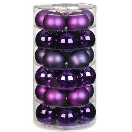 60x Purple glass Christmas baubles 6 cm shiny and matte