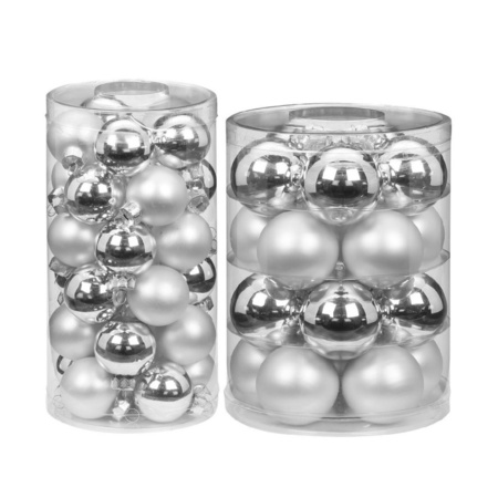 60x stuks glazen kerstballen elegant zilver mix 4 en 6 glans en mat