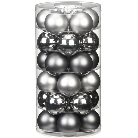 60x pcs glass christmas baubles grey 6 cm shiny and matte