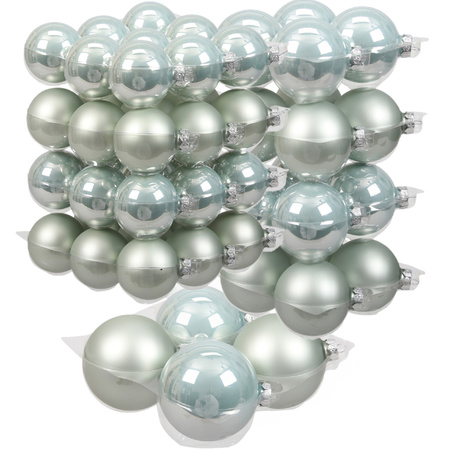 60x stuks glazen kerstballen mintgroen (oyster grey) 6, 8 en 10 cm mat/glans