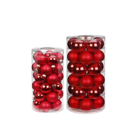 60x stuks glazen kerstballen rood mix 4 en 6 cm glans en mat
