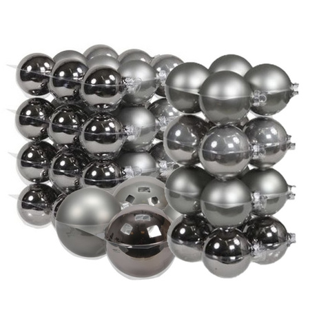 60x stuks glazen kerstballen titanium grijs 6, 8 en 10 cm mat/glans