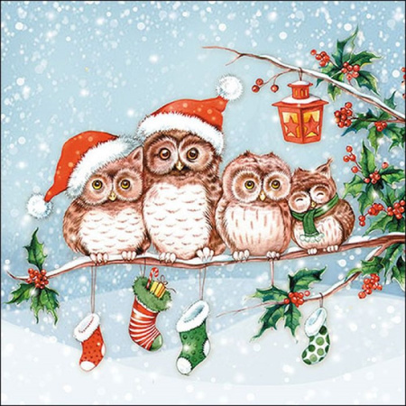 60x pcs christmas theme napkins with owls 33 x 33 cm