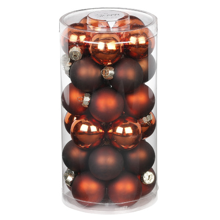60x pcs small glass christmas baubles chestnut brown 4 cm matte and shiny