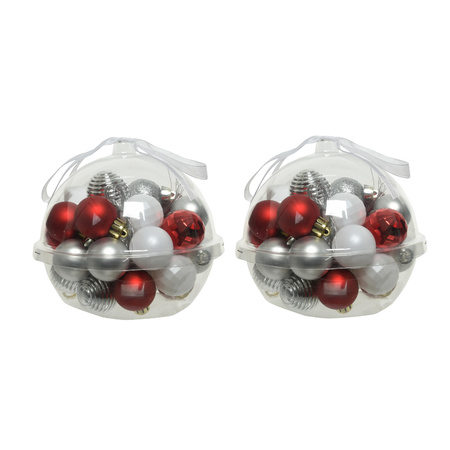 60x stuks kleine kunststof kerstballen rood/wit/zilver 3 cm
