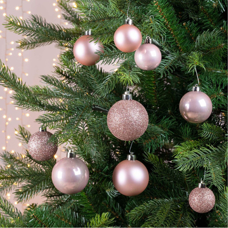 60x stuks kunststof kerstballen 4 - 5 - 6 cm lichtroze