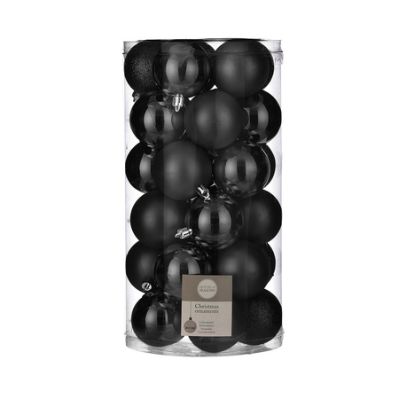 60x stuks kunststof kerstballen zwart 6 cm