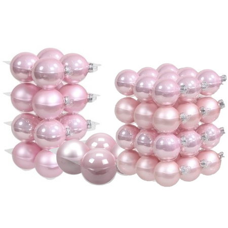 60x stuks roze glazen kerstballen 6, 8 en 10 cm mat/glans