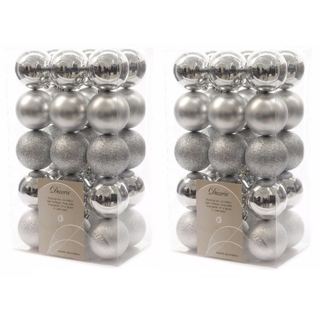 60x Kunststof kerstballen mix zilver 6 cm kerstboom versiering/decoratie