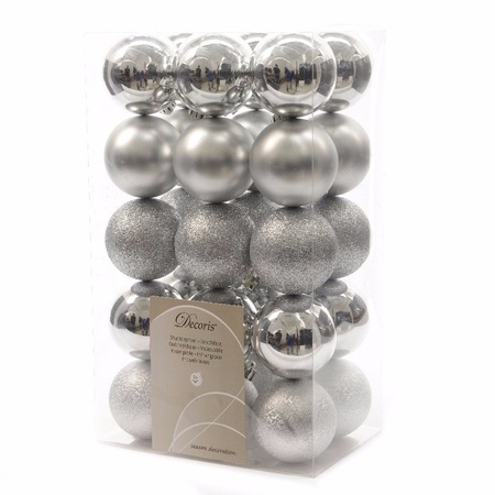 60x Kunststof kerstballen mix zilver 6 cm kerstboom versiering/decoratie