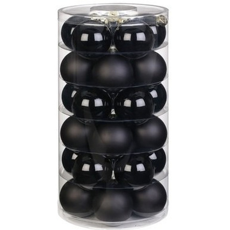 60x Black glass Christmas baubles 6 cm shiny and matte