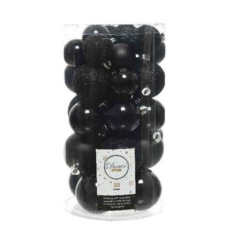 60x Black Christmas baubles 4-5-6 cm plastic matte/shiny/glitter