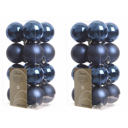 64x Kunststof kerstballen glanzend/mat donkerblauw 4 cm kerstboom versiering/decoratie