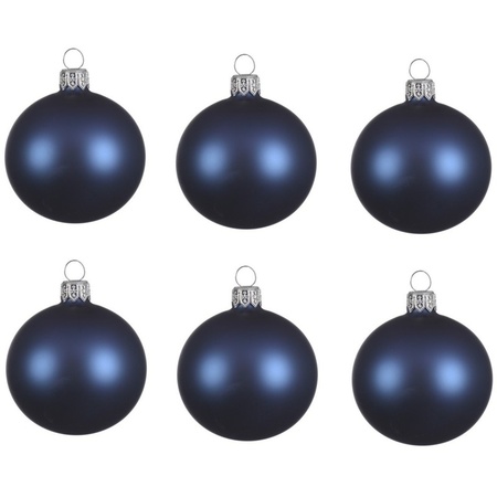 6x Dark blue glass Christmas baubles 8 cm matte