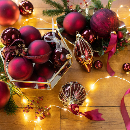 6x Glazen kerstballen mat donkerrood 8 cm kerstboom versiering/decoratie