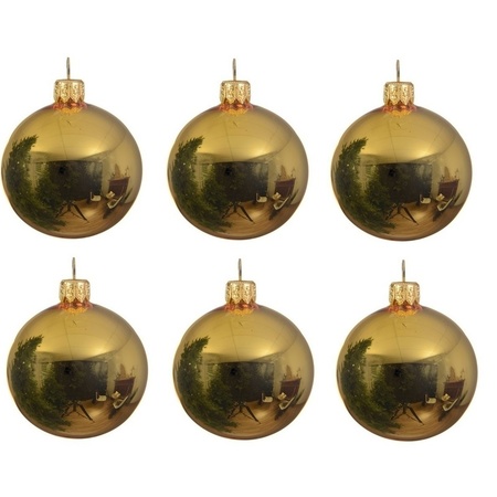 6x Glazen kerstballen glans goud 6 cm kerstboom versiering/decoratie