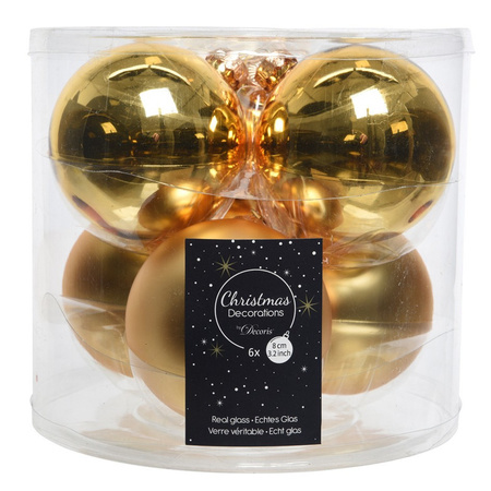 Kerstboomversiering gouden kerstballen van glas 8 cm 6 stuks