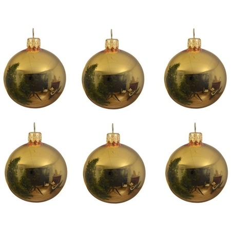 6x Glazen kerstballen glans goud 8 cm kerstboom versiering/decoratie