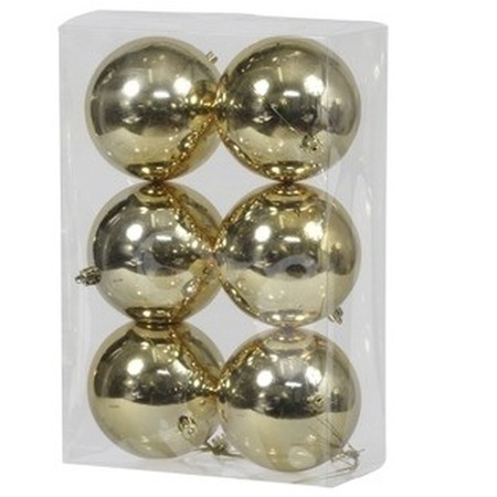 6x Kunststof kerstballen glanzend goud 10 cm kerstboom versiering/decoratie