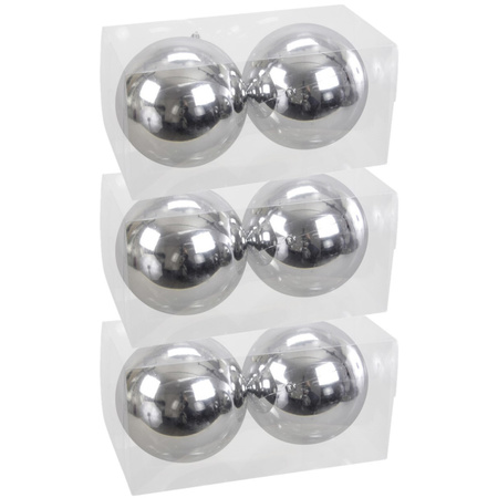 6x Grote kunststof kerstballen zilver 15 cm
