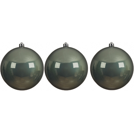 6x Large christmas baubles sage green 14 cm
