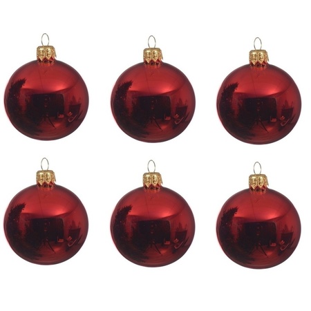 6x Glazen kerstballen glans kerst rood 6 cm kerstboom versiering/decoratie
