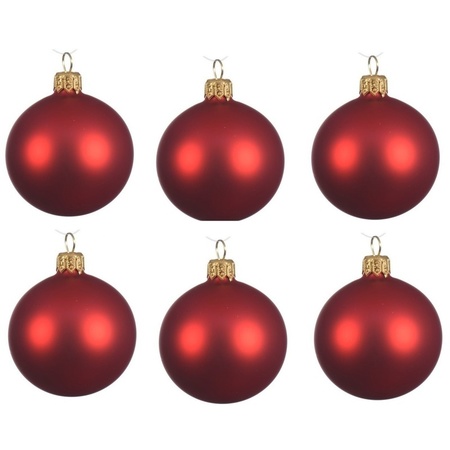 6x Christmas red glass Christmas baubles 6 cm matte