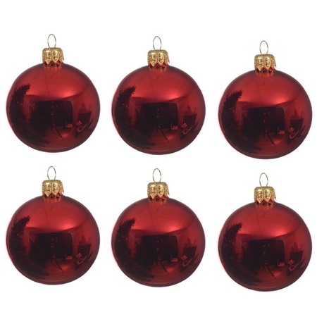 18x stuks glazen kerstballen donkergroen, rood en champagne glans 8 cm