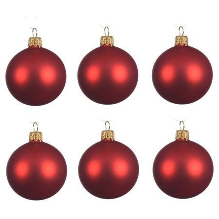 6x Christmas red glass Christmas baubles 8 cm matte