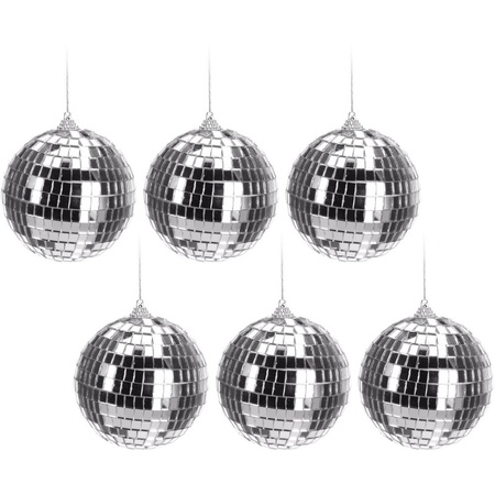 6x Zilveren disco kerstballen 10 cm