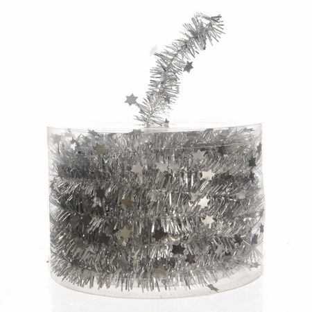 6x Christmas tree stars foil garlandes silver 700 cm