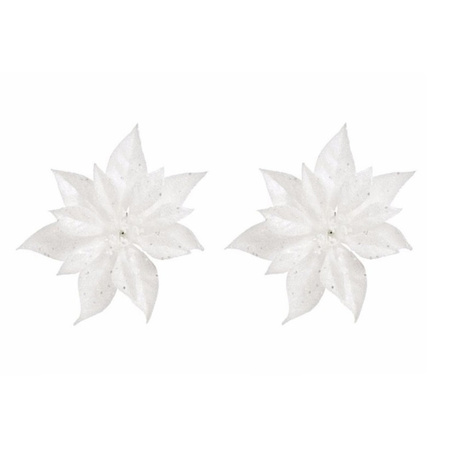 6x Kerstversieringen kerststerren bloemen wit op clip