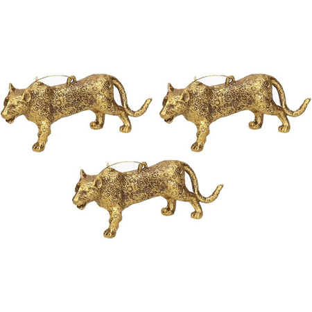 6x Kersthangers figuurtjes luipaard goud 12,5 cm