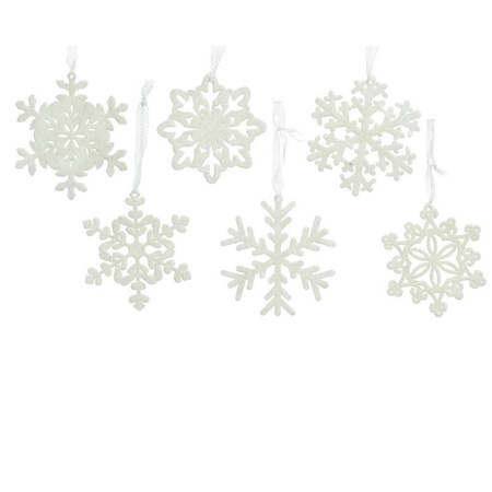 Kerstboomversiering kersthangers 6x witte sneeuwvlokken 10 cm