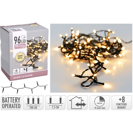 6xChristmas LED lights on batteries warm white outdoor 96 lights