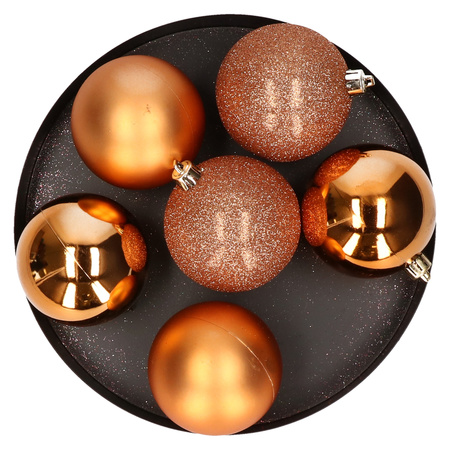 6x Kunststof kerstballen glanzend/mat koperkleurig 8 cm kerstboom versiering/decoratie
