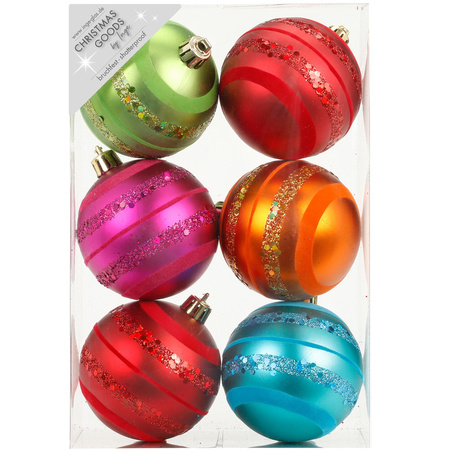 6x Plastic Christmas balls colored 8 cm