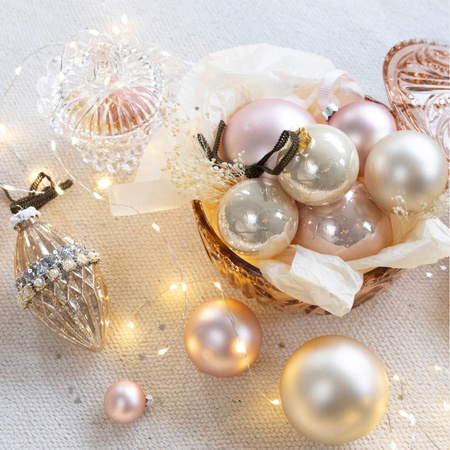 6x Glazen kerstballen glans licht parel/champagne 6 cm kerstboom versiering/decoratie