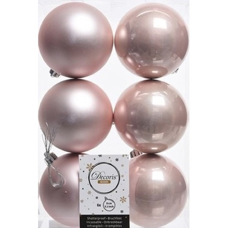 12x Christmas baubles mix light pink and silver 8 cm plastic matte/shiny