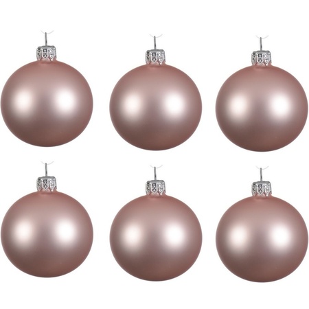 6x Glazen kerstballen mat Lichtroze 6 cm kerstboom versiering/decoratie