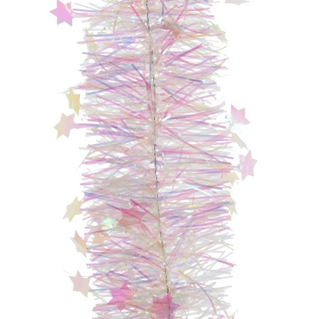 6x Pearl white stars Christmas tree foil garland 270 cm deco
