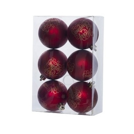 6x Kunststof kerstballen tekst rood 6 cm kerstboom versiering/decoratie