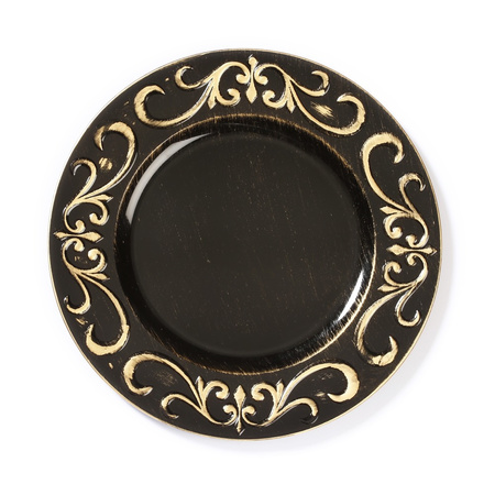 6x Diner/Christmas diner plates black with gold 33 cm round