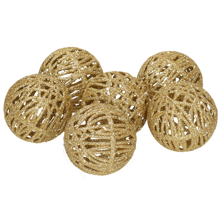 Rotan kerstversiering kerstballen goud met glitter 5 cm