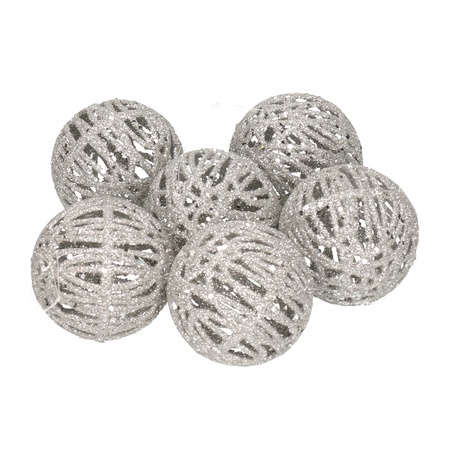 Rotan kerstversiering kerstballen zilver met glitter 5 cm