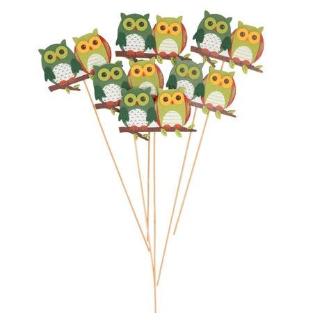 6x Wooden owl sticks green 8,5 cm 