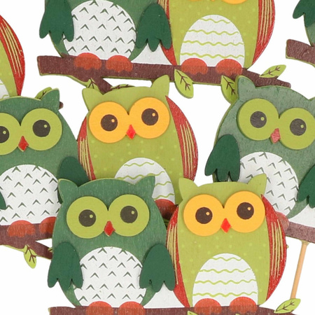 6x Wooden owl sticks green 8,5 cm 